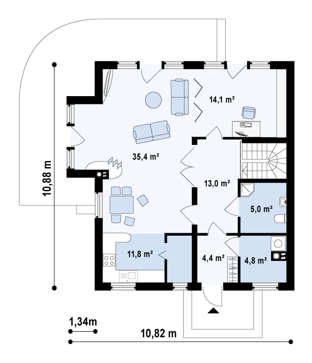 Первый этаж 88,5 м2