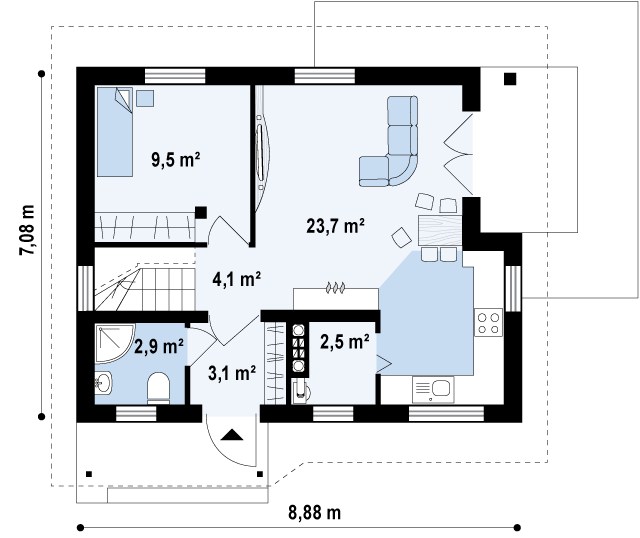 Первый этаж 45,8 м2