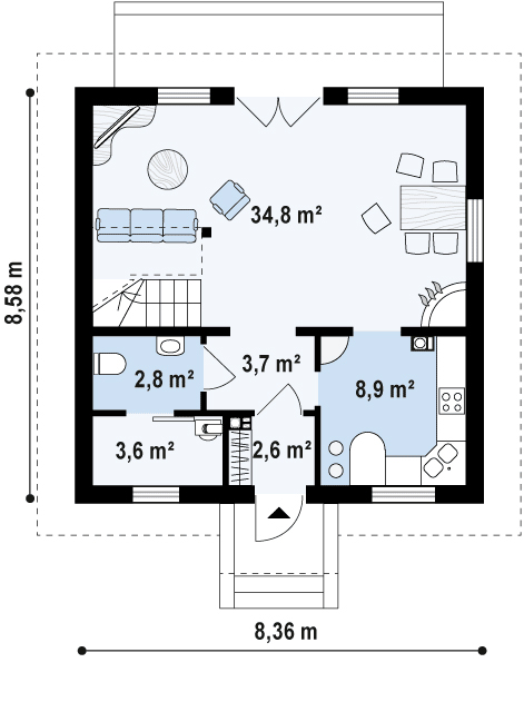 Первый этаж 56,5 м2