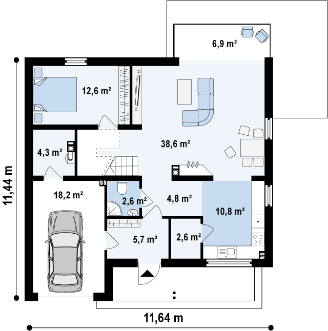 Первый этаж 86,0 / 103,6 м2