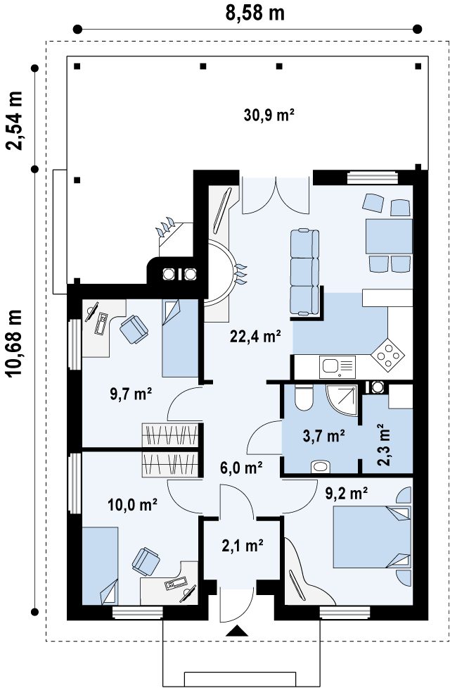 Первый этаж 65,4 м2