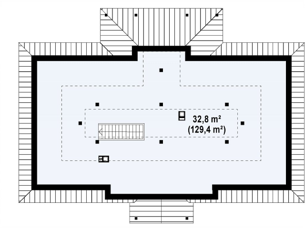 Мансардный этаж  32,8 / 129,4 м2