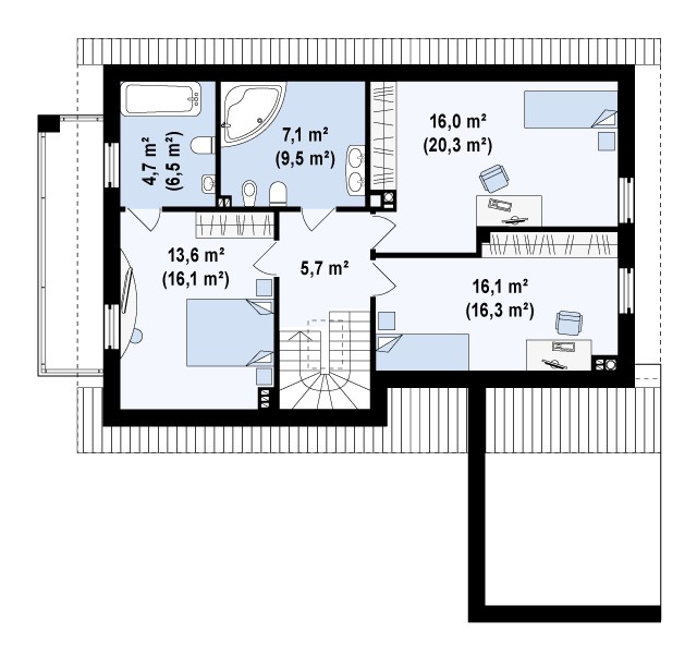 Мансардный этаж 64,5 / 73,6 м2